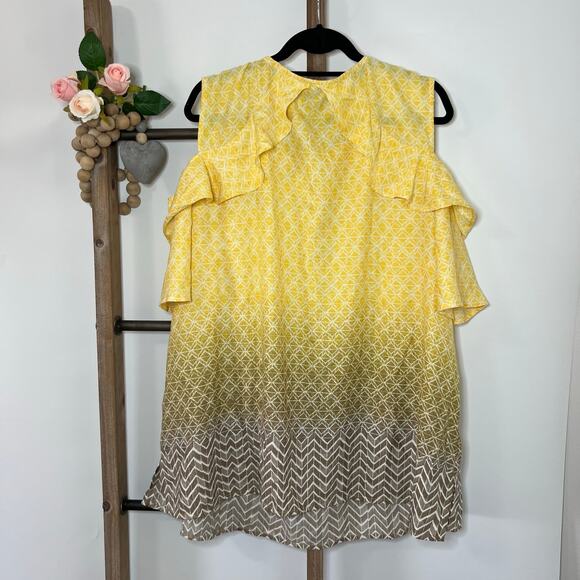 Catherines Cold Shoulder Yellow Brown‎ Blouse Size 2X - Picture 5 of 7